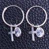 Sterling Silver Small Hoop, Cross Design, with White Cubic Zirconia, Polished, Silver Finish, 02.401.0047.15