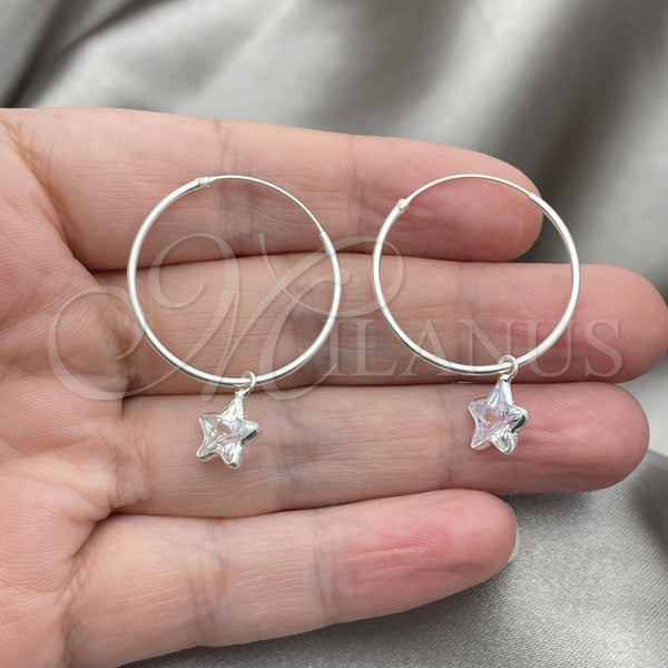 Sterling Silver Hoop Earrings — Small Hoop Star Design with White Cubic Zirconia — alternate product view — SKU 149398 | Plata 925 aretes de aro — Small Hoop estrella diseño with blanco Cubic Zirconia — SKU 149398