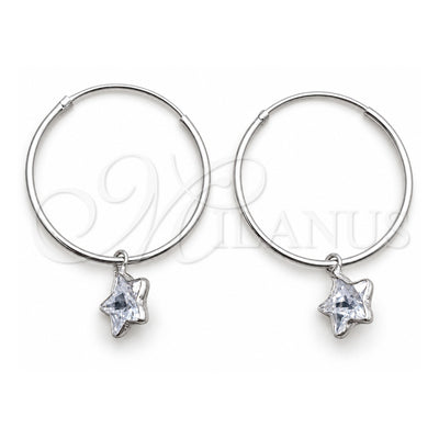 Sterling Silver Small Hoop, Star Design, with White Cubic Zirconia, Polished, Silver Finish, 02.401.0048.25