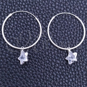 Sterling Silver Hoop Earrings — Small Hoop Star Design with White Cubic Zirconia — main product view — SKU 149398 | Plata 925 aretes de aro — Small Hoop estrella diseño with blanco Cubic Zirconia — SKU 149398