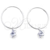 Sterling Silver Small Hoop, Star Design, with White Cubic Zirconia, Polished, Silver Finish, 02.401.0048.25