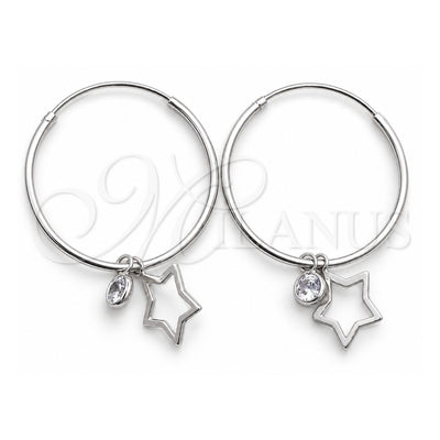 Sterling Silver Small Hoop, Star Design, with White Cubic Zirconia, Polished, Silver Finish, 02.401.0049.25