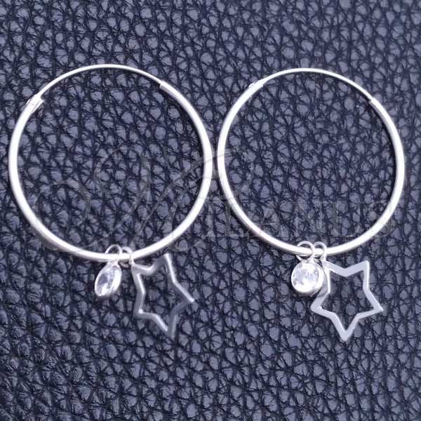 Sterling Silver Hoop Earrings — Small Hoop Star Design with White Cubic Zirconia — main product view — SKU 149399 | Plata 925 aretes de aro — Small Hoop estrella diseño with blanco Cubic Zirconia — SKU 149399