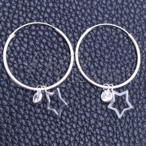 Sterling Silver Hoop Earrings — Small Hoop Star Design with White Cubic Zirconia — main product view — SKU 149399 | Plata 925 aretes de aro — Small Hoop estrella diseño with blanco Cubic Zirconia — SKU 149399
