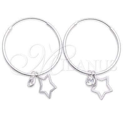 Sterling Silver Small Hoop, Star Design, with White Cubic Zirconia, Polished, Silver Finish, 02.401.0049.25 for wholesale, main product view