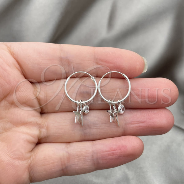 Sterling Silver Hoop Earrings — Small Hoop Cross and Star Design with White — alternate product view — SKU 149400 | Plata 925 aretes de aro — Small Hoop cruz and estrella diseño with blanco — SKU 149400