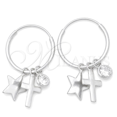 Sterling Silver Small Hoop, Cross and Star Design, with White Cubic Zirconia, Polished, Silver Finish for wholesale, main product view