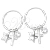 Sterling Silver Small Hoop, Cross and Star Design, with White Cubic Zirconia, Polished, Silver Finish, 02.401.0050.15
