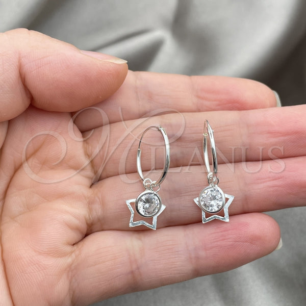 Sterling Silver Hoop Earrings — Small Hoop Star Design with White Cubic Zirconia — alternate product view — SKU 149401 | Plata 925 aretes de aro — Small Hoop estrella diseño with blanco Cubic Zirconia — SKU 149401