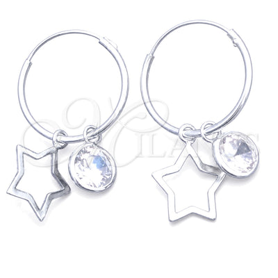 Sterling Silver Small Hoop, Star Design, with White Cubic Zirconia, Polished, Silver Finish, 02.401.0051.15 for wholesale, main product view