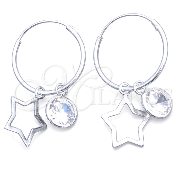 Sterling Silver Small Hoop, Star Design, with White Cubic Zirconia, Polished, Silver Finish, 02.401.0051.15