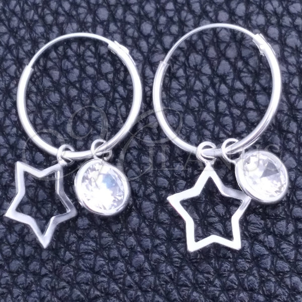 Sterling Silver Hoop Earrings — Small Hoop Star Design with White Cubic Zirconia — main product view — SKU 149401 | Plata 925 aretes de aro — Small Hoop estrella diseño with blanco Cubic Zirconia — SKU 149401