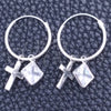 Sterling Silver Small Hoop, Cross Design, with White Cubic Zirconia, Polished, Silver Finish, 02.401.0052.15