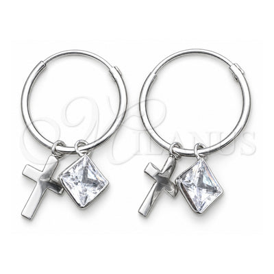 Sterling Silver Small Hoop, Cross Design, with White Cubic Zirconia, Polished, Silver Finish, 02.401.0052.15