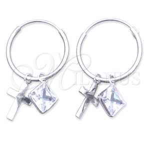 Sterling Silver Small Hoop, Cross Design, with White Cubic Zirconia, Polished, Silver Finish, 02.401.0052.15