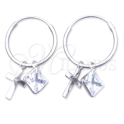 Sterling Silver Small Hoop, Cross Design, with White Cubic Zirconia, Polished, Silver Finish, 02.401.0052.15 for wholesale, main product view