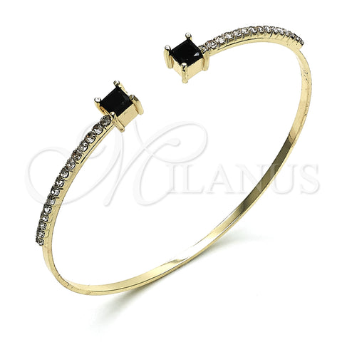 Oro Laminado Individual Bangle, Gold Filled Style with Black Cubic Zirconia and White Crystal, Polished, Golden Finish, 07.193.0017.4 (02 MM Thickness, One size fits all)