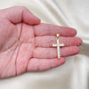 Oro Laminado Religious Pendant, Gold Filled Style Cross Design, with White Cubic Zirconia, Polished, Golden Finish, 05.342.0084