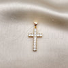 Oro Laminado Religious Pendant, Gold Filled Style Cross Design, with White Cubic Zirconia, Polished, Golden Finish, 05.342.0084