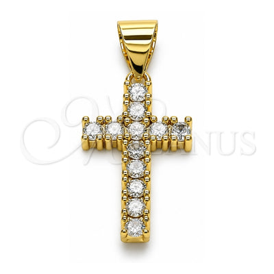 Oro Laminado Religious Pendant, Gold Filled Style Cross Design, with White Cubic Zirconia, Polished, Golden Finish, 05.342.0084