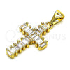 Oro Laminado Religious Pendant, Gold Filled Style Cross Design, with White Cubic Zirconia, Polished, Golden Finish, 05.342.0086