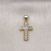 Oro Laminado Religious Pendant, Gold Filled Style Cross Design, with White Cubic Zirconia, Polished, Golden Finish, 05.342.0086