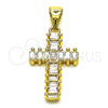 Oro Laminado Religious Pendant, Gold Filled Style Cross Design, with White Cubic Zirconia, Polished, Golden Finish, 05.342.0086