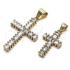 Oro Laminado Religious Pendant, Gold Filled Style Cross Design, with White Cubic Zirconia, Polished, Golden Finish, 05.342.0086