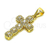 Oro Laminado Religious Pendant, Gold Filled Style Cross Design, with White Micro Pave and White Cubic Zirconia, Polished, Golden Finish, 05.342.0087