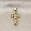 Oro Laminado Religious Pendant, Gold Filled Style Cross Design, with White Micro Pave and White Cubic Zirconia, Polished, Golden Finish, 05.342.0087