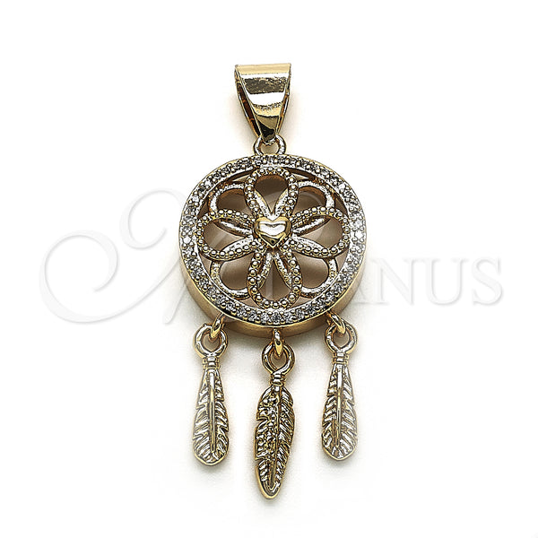 Gold Filled Pendant — Fancy Pendant Flower and Heart Design with White — main product view — SKU 149411 | Oro Laminado dije — elegante Pendant flor and corazón diseño with blanco — SKU 149411