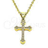 Oro Laminado Religious Pendant, Gold Filled Style Cross Design, with White Micro Pave, Polished, Golden Finish, 05.342.0096