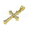 Oro Laminado Religious Pendant, Gold Filled Style Cross Design, with White Micro Pave, Polished, Golden Finish, 05.342.0096