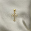 Oro Laminado Religious Pendant, Gold Filled Style Cross Design, with White Micro Pave, Polished, Golden Finish, 05.342.0096