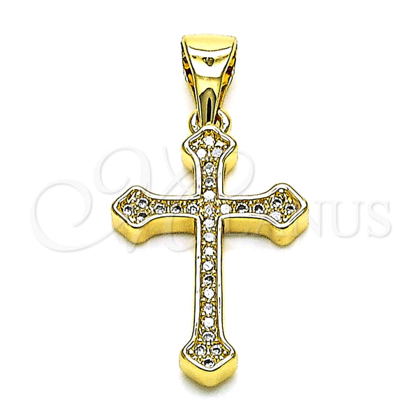 Oro Laminado Religious Pendant, Gold Filled Style Cross Design, with White Micro Pave, Polished, Golden Finish, 05.342.0096