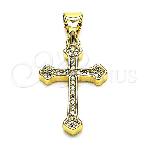 Oro Laminado Religious Pendant, Gold Filled Style Cross Design, with White Micro Pave, Polished, Golden Finish, 05.342.0096