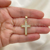 Oro Laminado Religious Pendant, Gold Filled Style Cross Design, with White Micro Pave, Polished, Golden Finish, 05.342.0097
