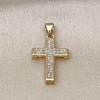 Oro Laminado Religious Pendant, Gold Filled Style Cross Design, with White Micro Pave, Polished, Golden Finish, 05.342.0097