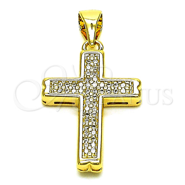 Oro Laminado Religious Pendant, Gold Filled Style Cross Design, with White Micro Pave, Polished, Golden Finish, 05.342.0097