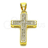 Oro Laminado Religious Pendant, Gold Filled Style Cross Design, with White Micro Pave, Polished, Golden Finish, 05.342.0097