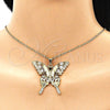 Oro Laminado Fancy Pendant, Gold Filled Style Butterfly Design, with White and Black Cubic Zirconia, Polished, Golden Finish, 05.284.0001