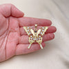 Oro Laminado Fancy Pendant, Gold Filled Style Butterfly Design, with White and Black Cubic Zirconia, Polished, Golden Finish, 05.284.0001