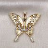 Oro Laminado Fancy Pendant, Gold Filled Style Butterfly Design, with White and Black Cubic Zirconia, Polished, Golden Finish, 05.284.0001