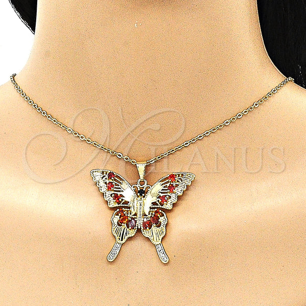 Gold Filled Pendant — Fancy Pendant Butterfly Design with Garnet and Black — alternate product view — SKU 149422 | Oro Laminado dije — elegante Pendant Butterfly diseño with Garnet and negro — SKU 149422