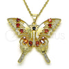 Oro Laminado Fancy Pendant, Gold Filled Style Butterfly Design, with Garnet and Black Cubic Zirconia, Polished, Golden Finish, 05.284.0001.1
