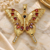 Oro Laminado Fancy Pendant, Gold Filled Style Butterfly Design, with Garnet and Black Cubic Zirconia, Polished, Golden Finish, 05.284.0001.1