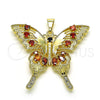 Oro Laminado Fancy Pendant, Gold Filled Style Butterfly Design, with Garnet and Black Cubic Zirconia, Polished, Golden Finish, 05.284.0001.1