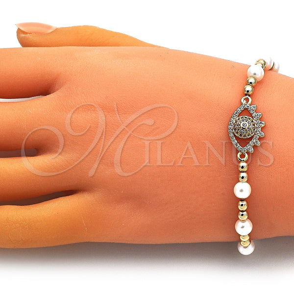 Gold Filled Bracelet — Fancy Bracelet Expandable Bead and Evil Eye Design — alternate product view — SKU 149425 | Oro Laminado brazalete — elegante Bracelet Expandable Bead and Evil Eye diseño — SKU 149425