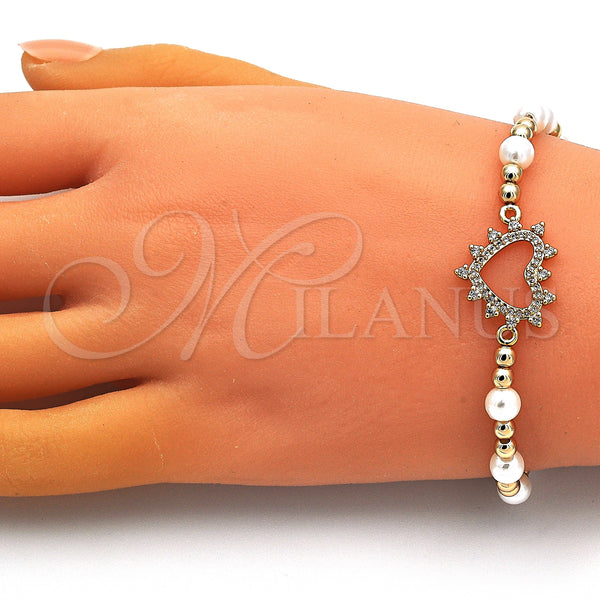 Gold Filled Bracelet — Fancy Bracelet Expandable Bead and Heart Design with — alternate product view — SKU 149426 | Oro Laminado brazalete — elegante Bracelet Expandable Bead and corazón diseño with — SKU 149426