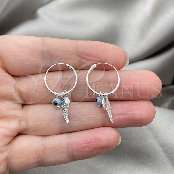 Sterling Silver Hoop Earrings — Small Hoop Evil Eye and Ball Design with — alternate product view — SKU 149432 | Plata 925 aretes de aro — Small Hoop Evil Eye and Ball diseño with — SKU 149432